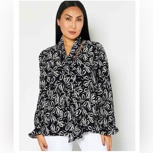 Ted Baker Blouse Shirt Floral Caarina Tie Neck Dark Blue Navy Ted Size 1